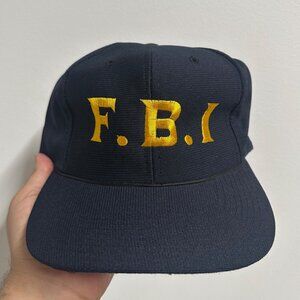 Vintage FBI Federal Bureau of Investigation USA Snapback Hat Navy Yellow Font Ag